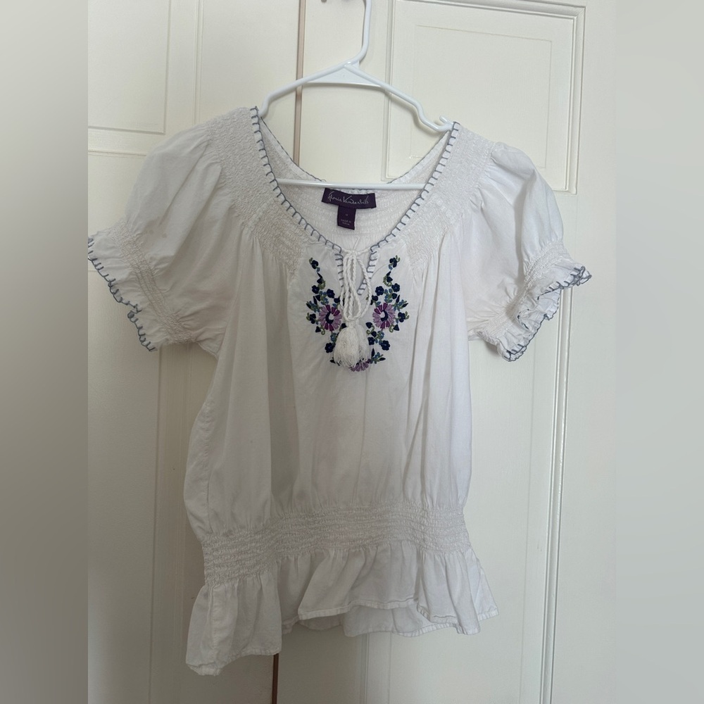 White 100% cotton Embroidered Top with floral design